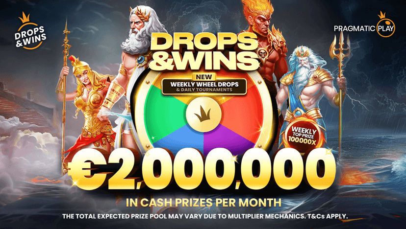 Play select games by Pragmatic Play for your chance to win part of over 50,000 prizes paid out every week. New Weekly Wheel Drops will add some spice to the event, featuring 47,000 prizes valued at up to €350,000 up for grabs every week. PLUS, join Daily Tournaments for a chance at up to €20,000 in cash prizes.

18+. Drops & Wins is a Network Promotion provided by Pragmatic Play and hosted by ForeverBet. Please review full T&Cs before opting into this promotion.